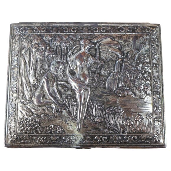 Vantine’s Japan Silver-Tone Art Nouveau Nymph Scene Trinket Jewelry Box - Picture 2 of 7